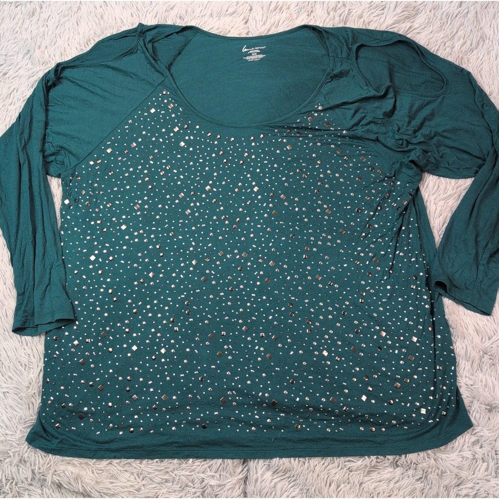 Lane Bryant Shirt Womens 26 28 Green Blouse Studded Casual Comfort Stretch